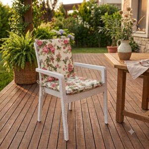 Bilgem Tekstil Lüks Arkalıklı Bahçe Sandalyesi Minderi Serisi (Bağcıklı)